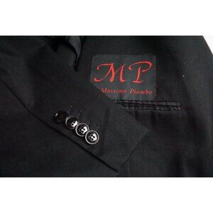 Massimo Piombo 100% Cotton Solid Black Sport Coat Jacket Sz 42